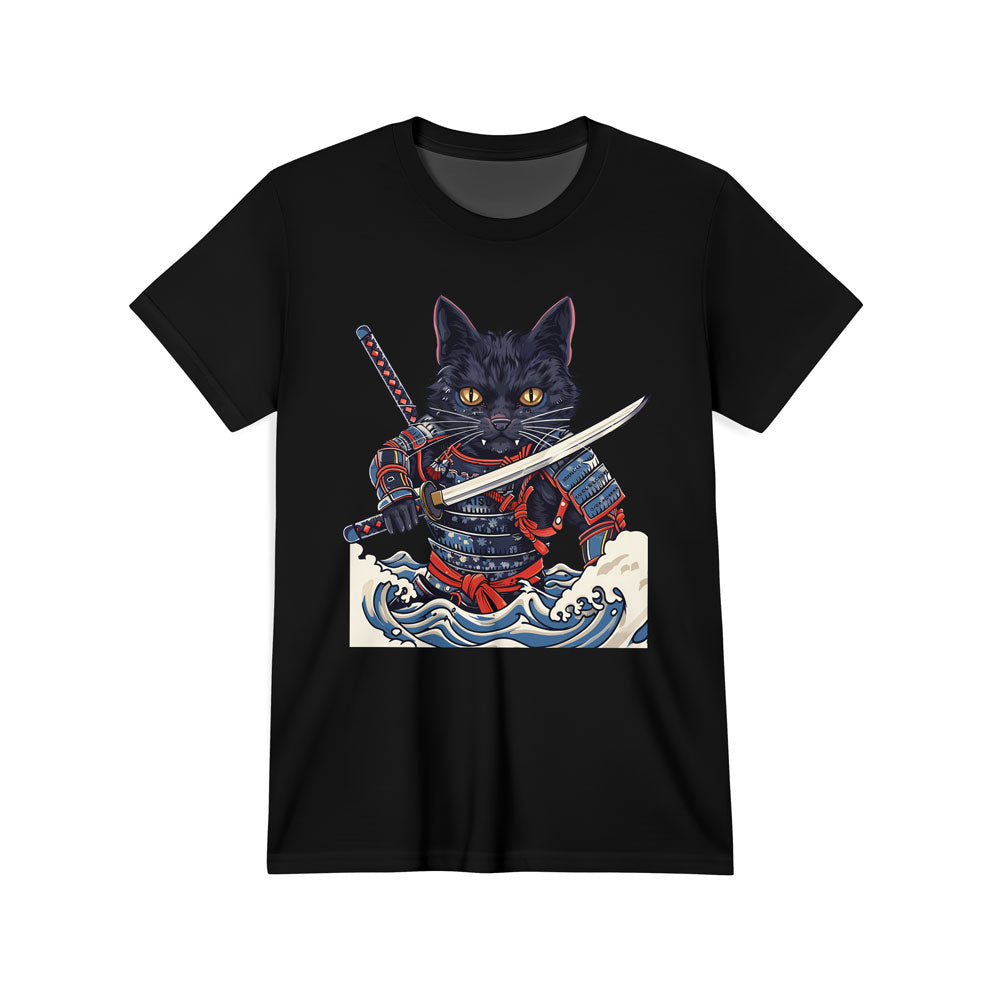 Inspira Paws Samurai Cat Wave Graphic T-Shirt