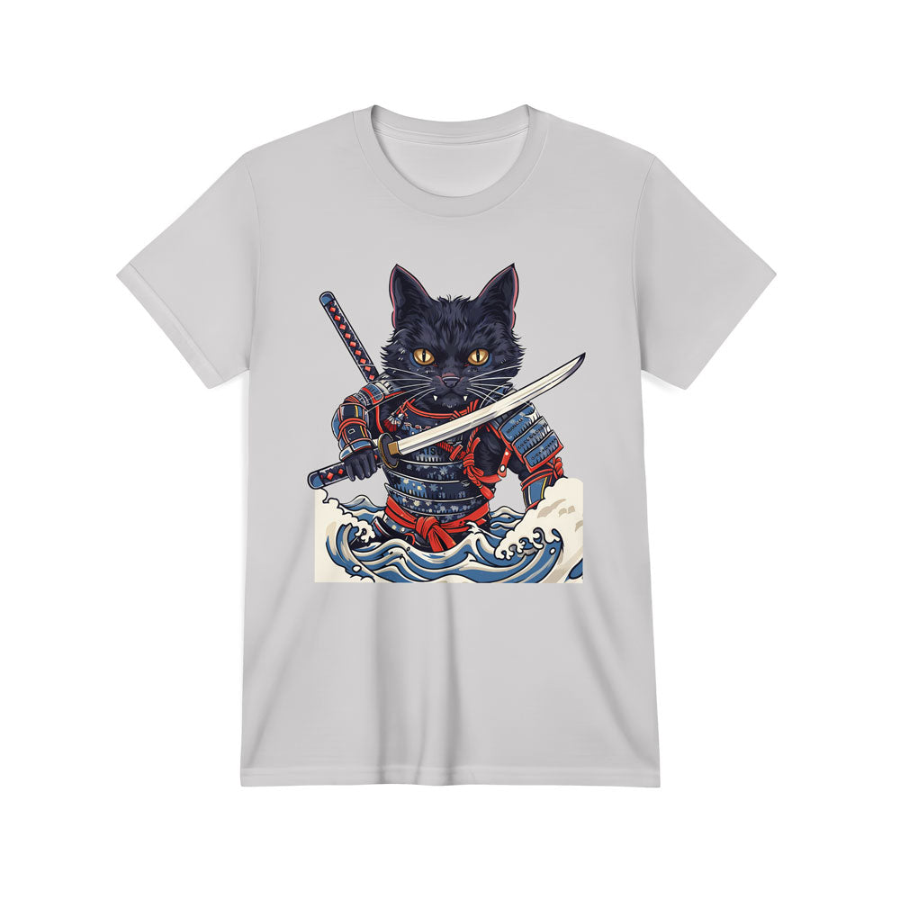 Inspira Paws Samurai Cat Wave Graphic T-Shirt