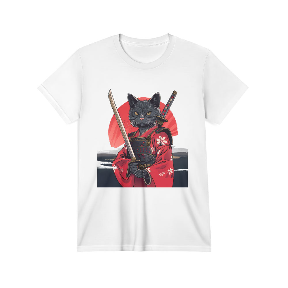 Inspira Paws Samurai Cat Red Kimono Graphic T-Shirt