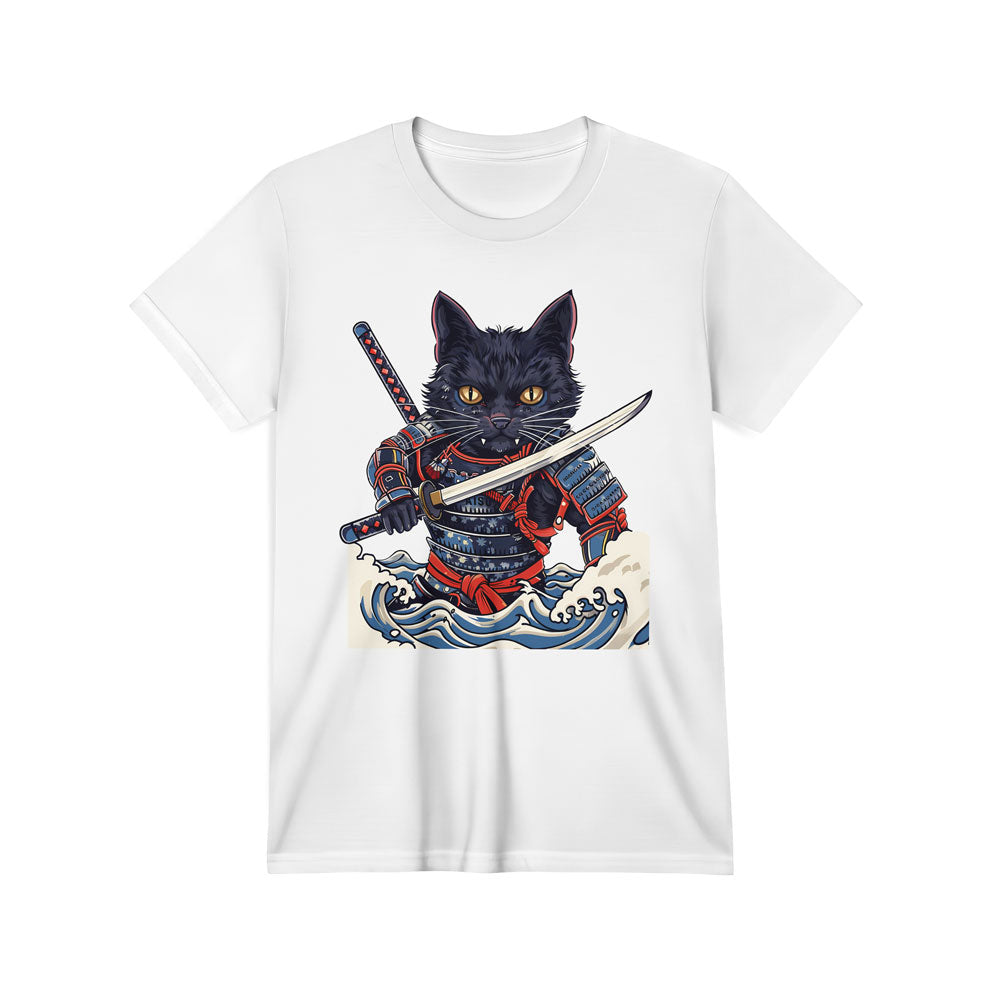 Inspira Paws Samurai Cat Wave Graphic T-Shirt