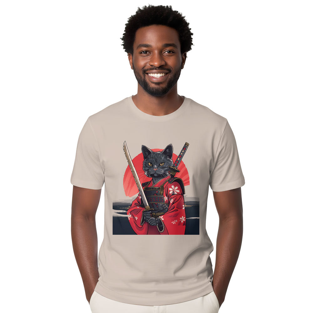 Inspira Paws Samurai Cat Red Kimono Graphic T-Shirt