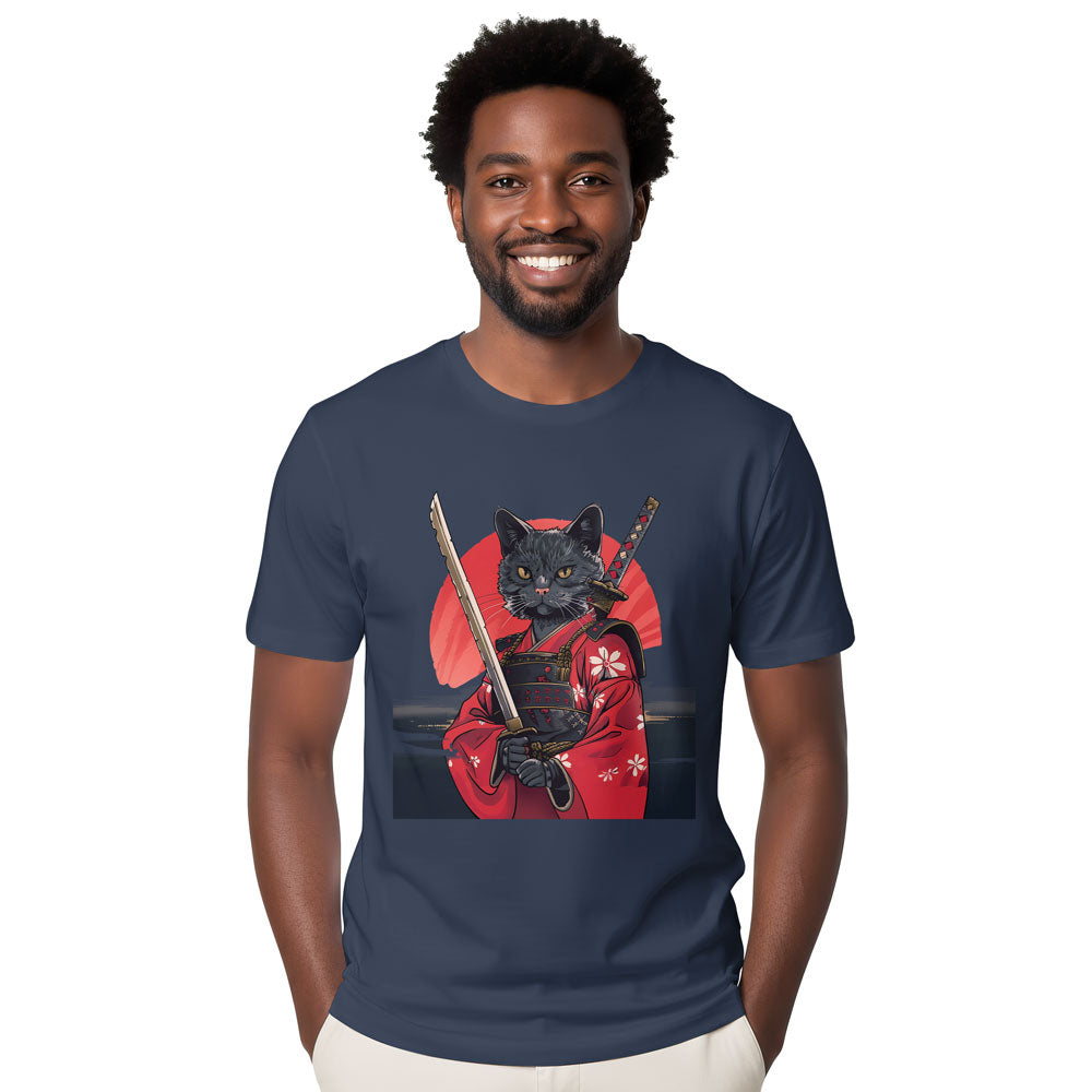 Inspira Paws Samurai Cat Red Kimono Graphic T-Shirt