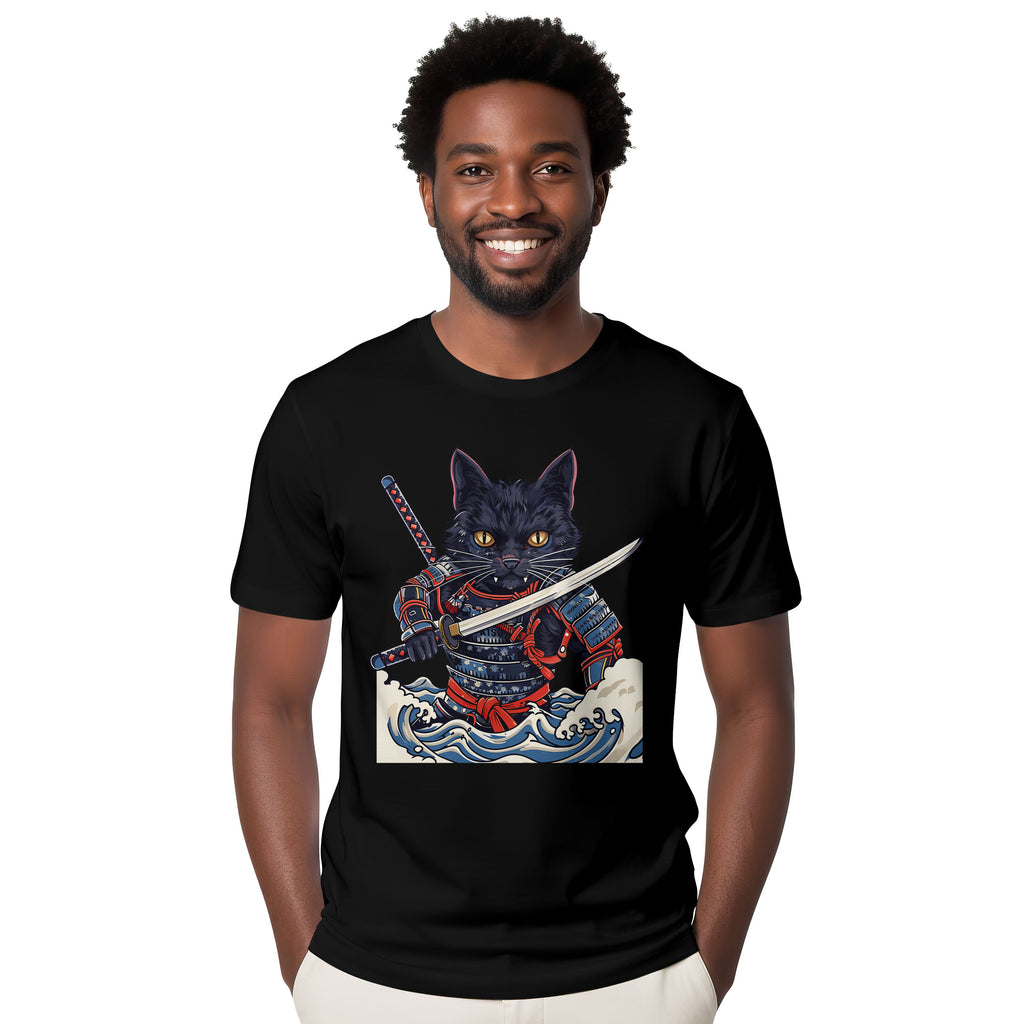 Inspira Paws Samurai Cat Wave Graphic T-Shirt
