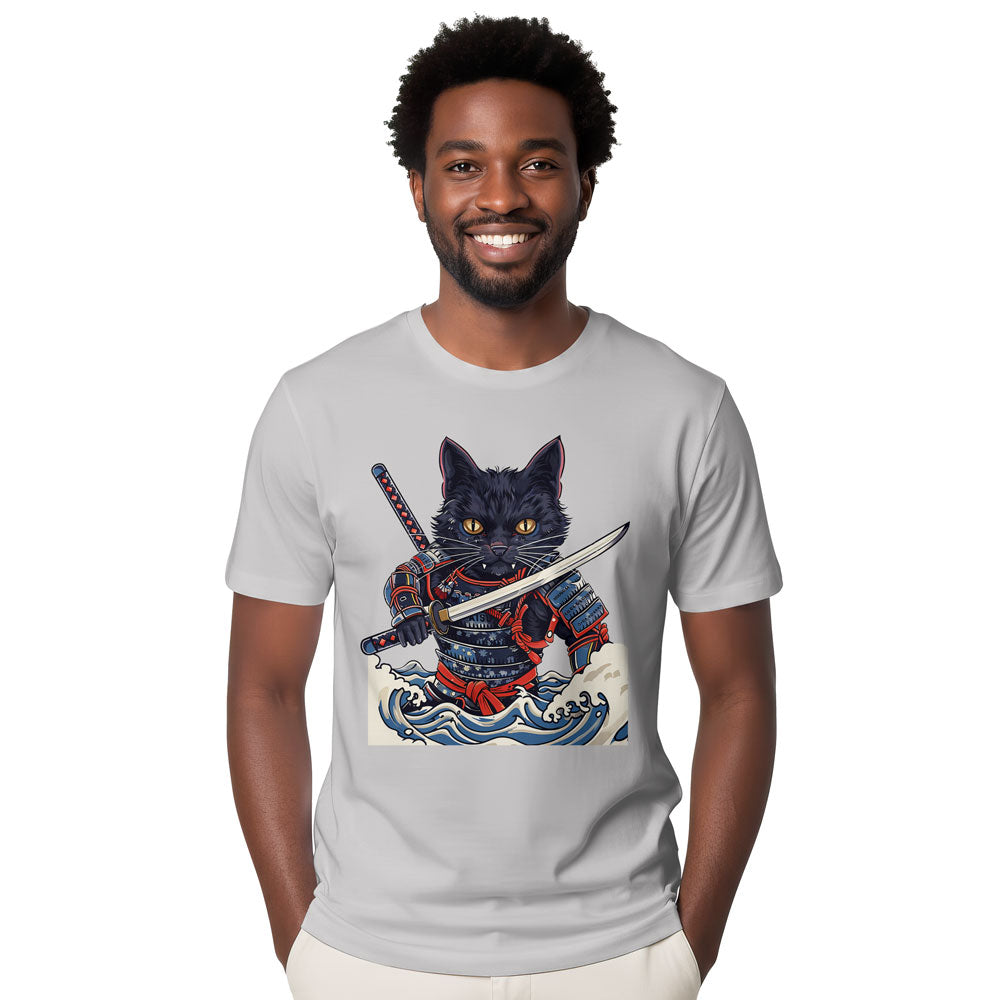 Inspira Paws Samurai Cat Wave Graphic T-Shirt