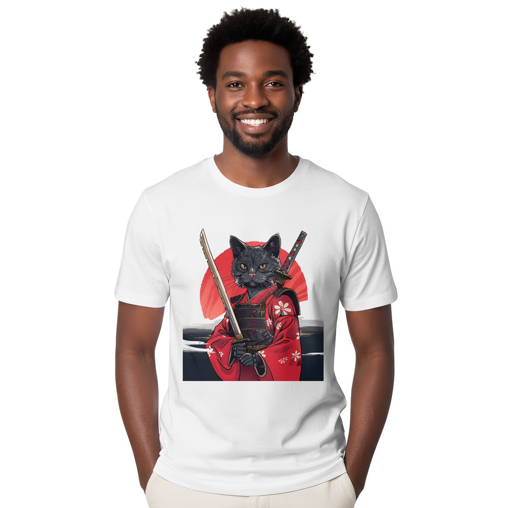 Inspira Paws Samurai Cat Red Kimono Graphic T-Shirt