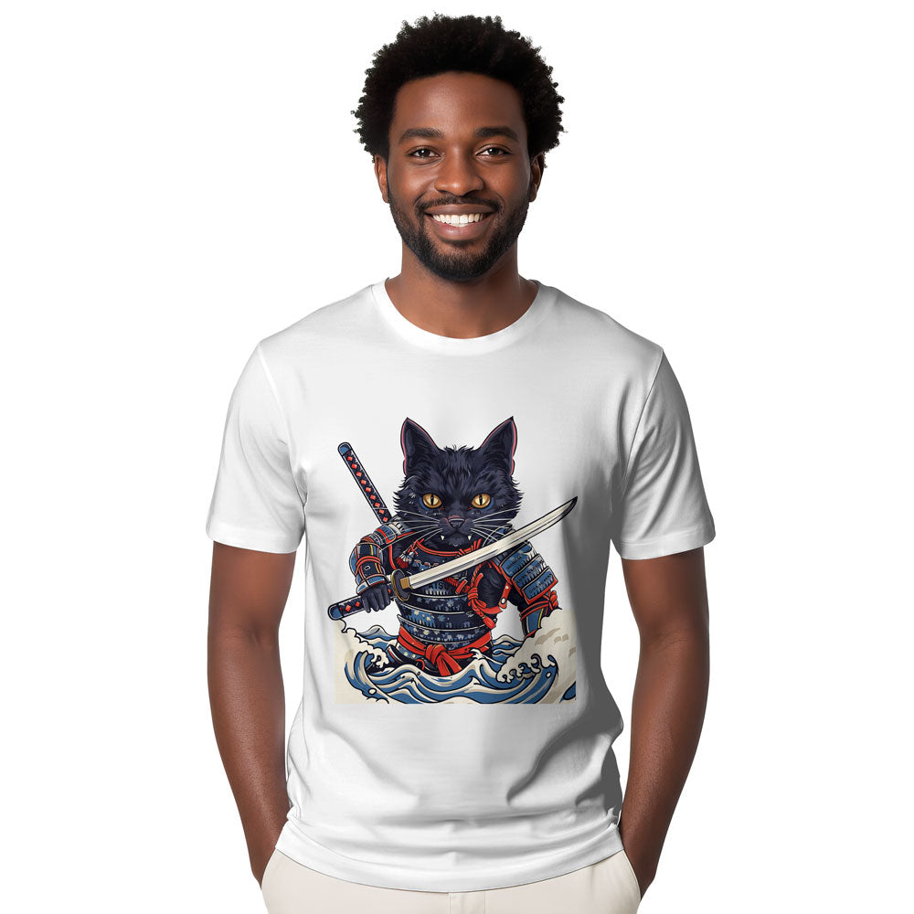 Inspira Paws Samurai Cat Wave Graphic T-Shirt