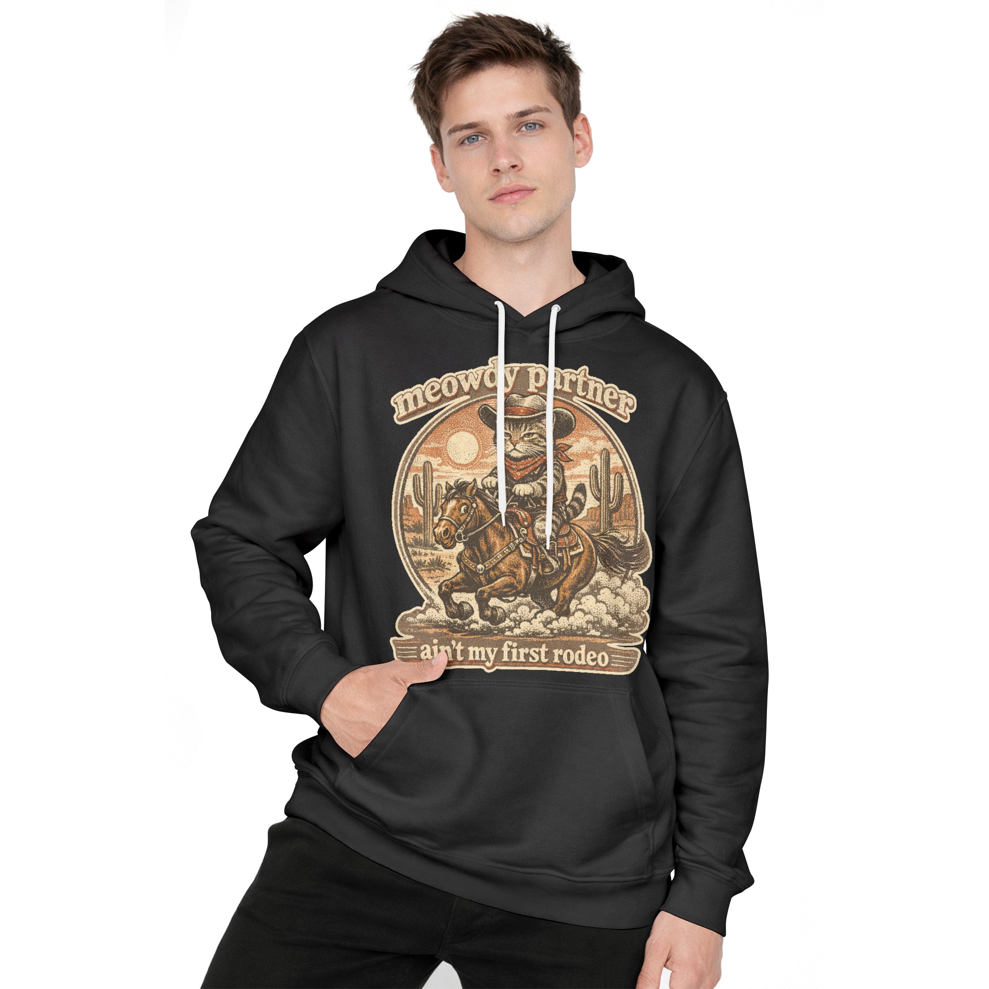 Inspira Paws Cowboy Cat Riding Horse Hoodie