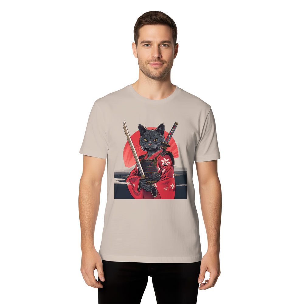 Inspira Paws Samurai Cat Red Kimono Graphic T-Shirt