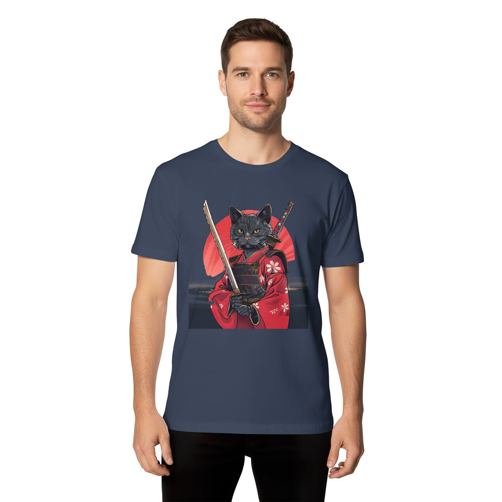 Inspira Paws Samurai Cat Red Kimono Graphic T-Shirt