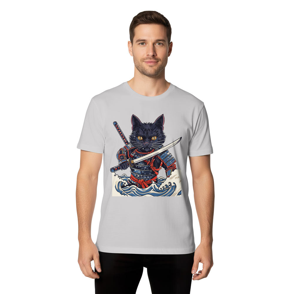 Inspira Paws Samurai Cat Wave Graphic T-Shirt