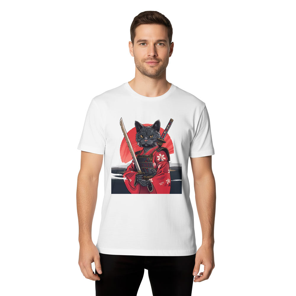 Inspira Paws Samurai Cat Red Kimono Graphic T-Shirt