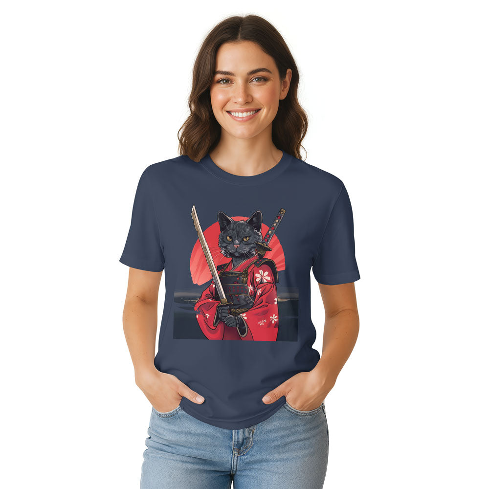 Inspira Paws Samurai Cat Red Kimono Graphic T-Shirt