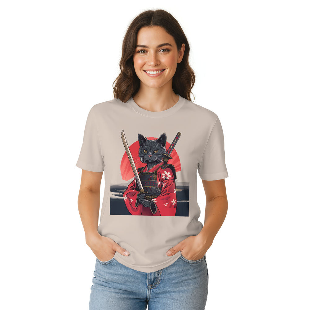 Inspira Paws Samurai Cat Red Kimono Graphic T-Shirt