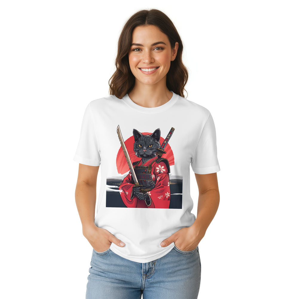 Inspira Paws Samurai Cat Red Kimono Graphic T-Shirt