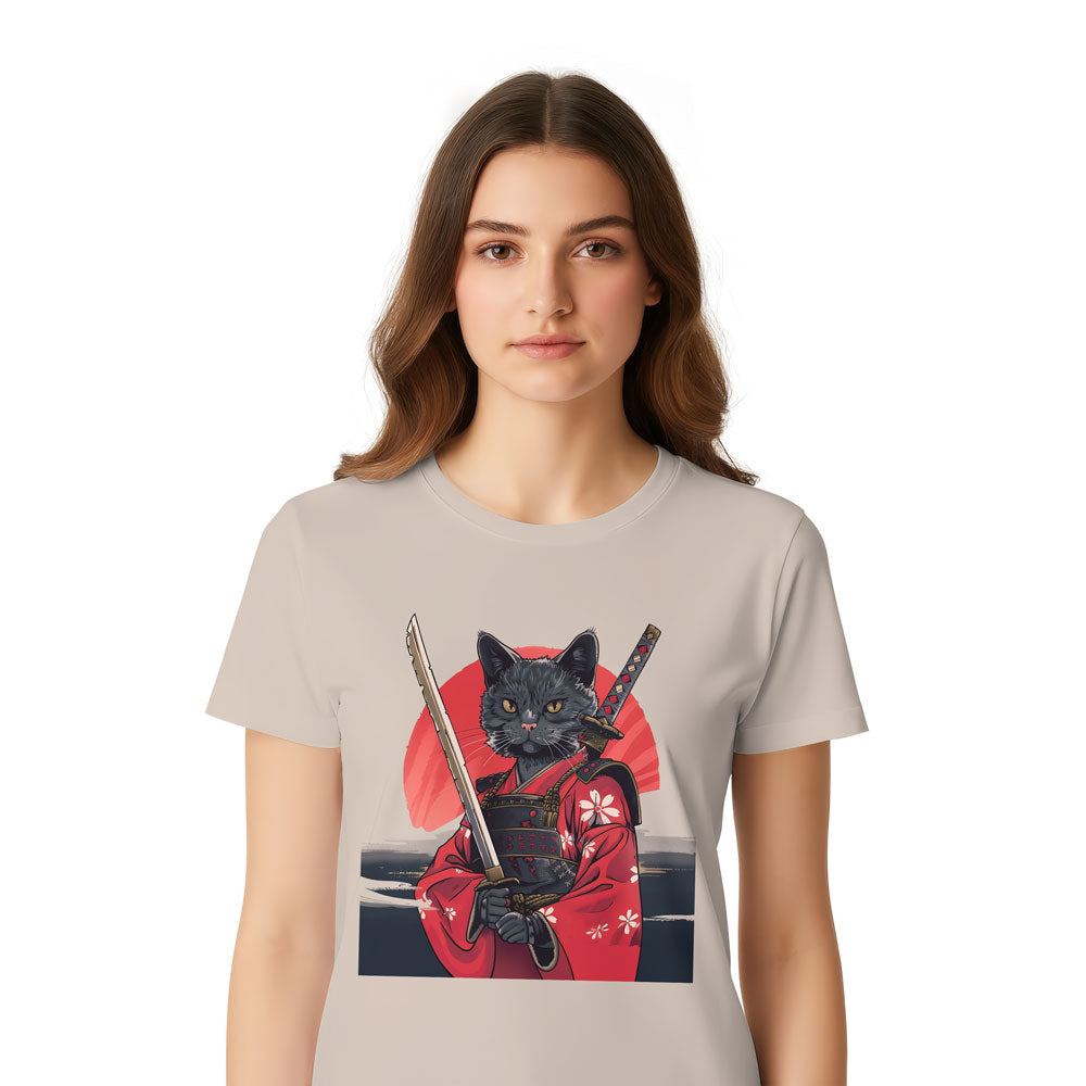 Inspira Paws Samurai Cat Red Kimono Graphic T-Shirt