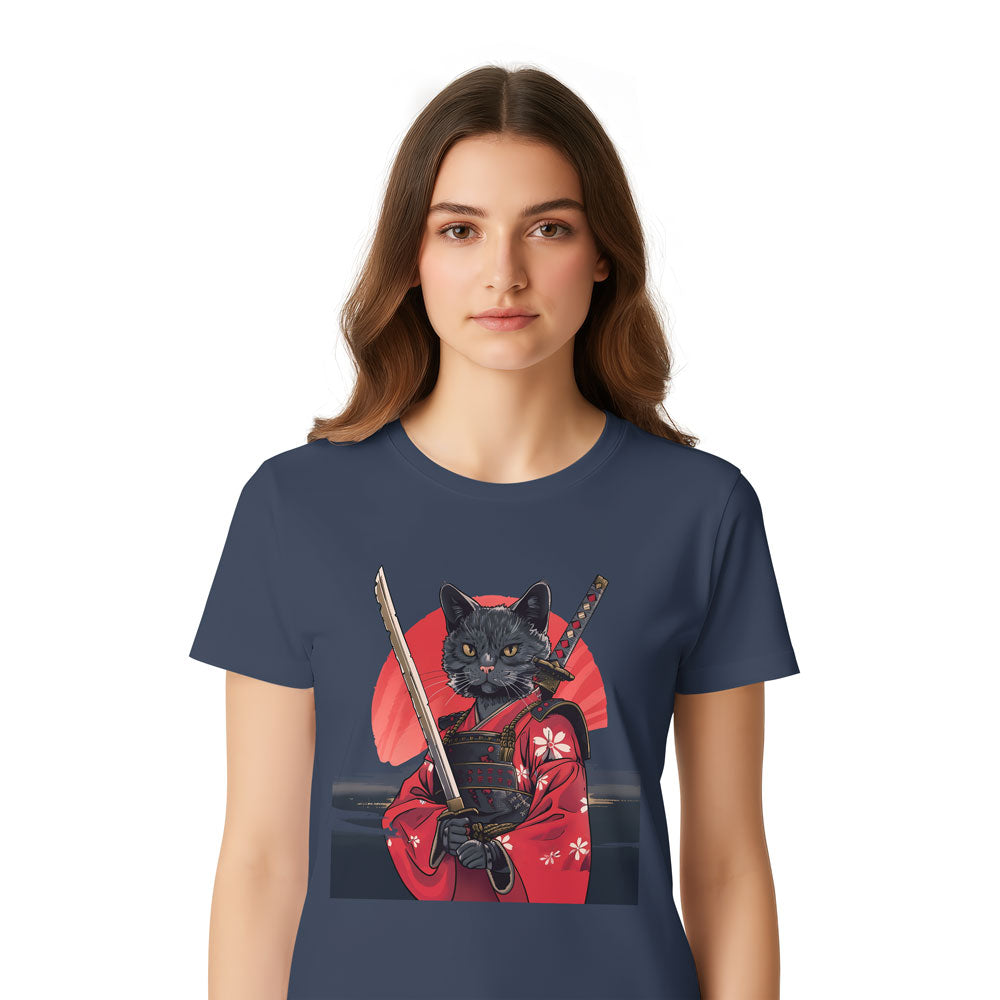 Inspira Paws Samurai Cat Red Kimono Graphic T-Shirt