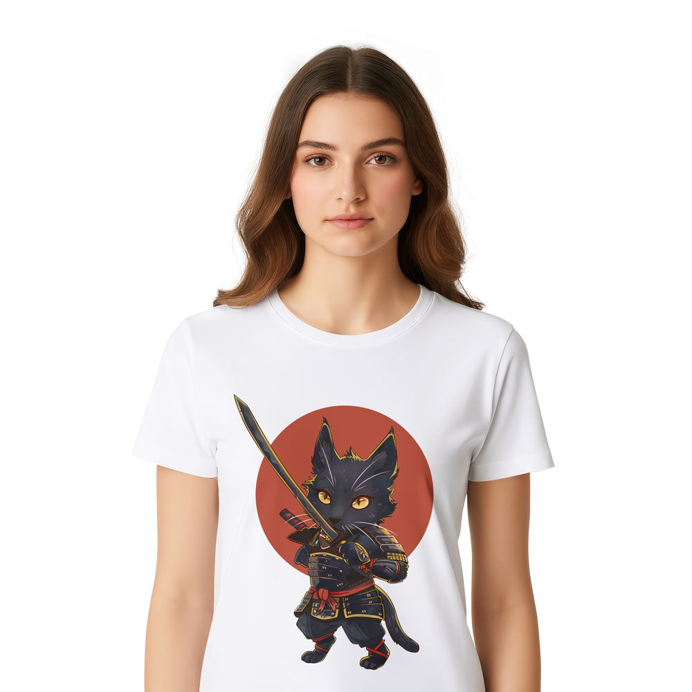 Inspira Paws Samurai Cat Warrior Graphic T-Shirt