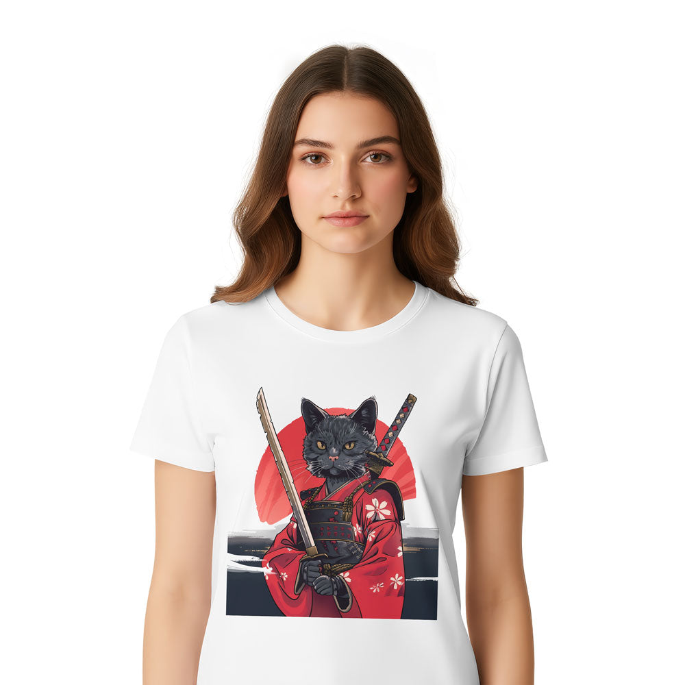 Inspira Paws Samurai Cat Red Kimono Graphic T-Shirt