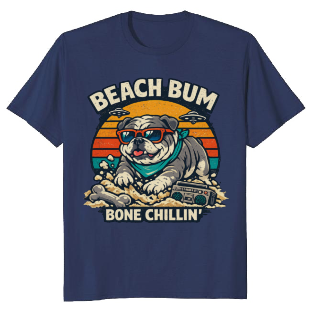Retro Bulldog T-Shirt Beach Vibes Chill Vintage Gifts for Men Women Boy Kids T-Shirt