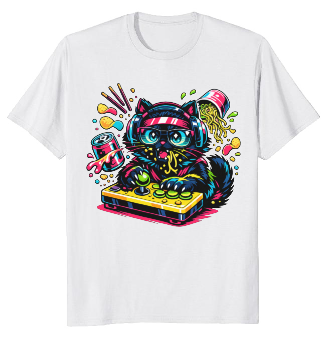 Neon Neko Anime Gamer Synthwave Tee Playful Gifts for Men Women Boy Kids T-Shirt