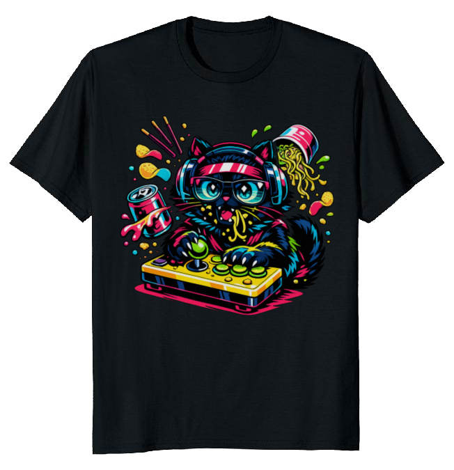 Neon Neko Anime Gamer Synthwave Tee Playful Gifts for Men Women Boy Kids T-Shirt