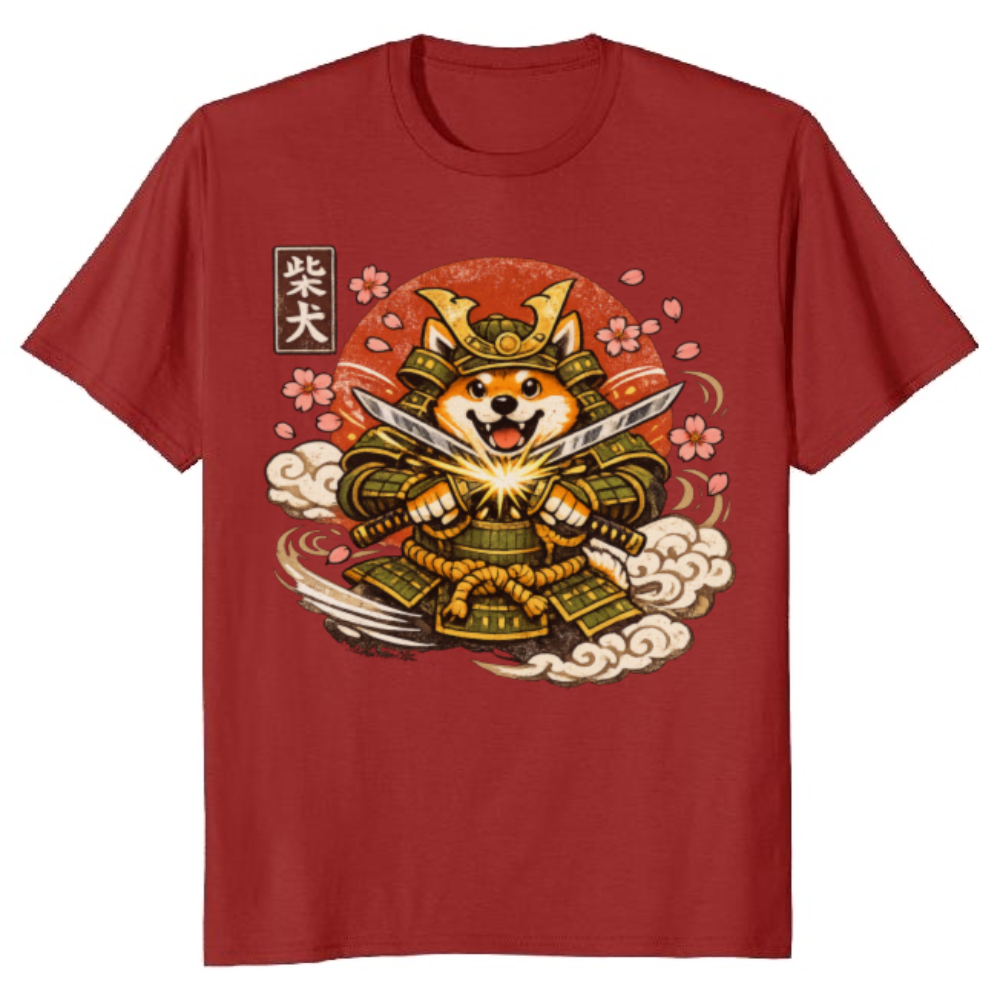 Shiba Samurai Dog Warrior Graphic Retro Japanese Illustration Vintage Gifts for Men Women Boy Kids T-Shirt