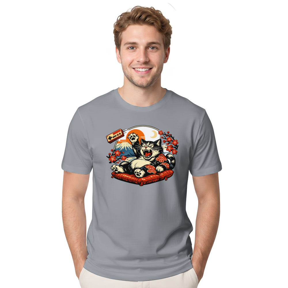 Retro Ukiyo-e Gamer Cat Tee Playful Gifts for Men Women Boy Kids T-Shirt