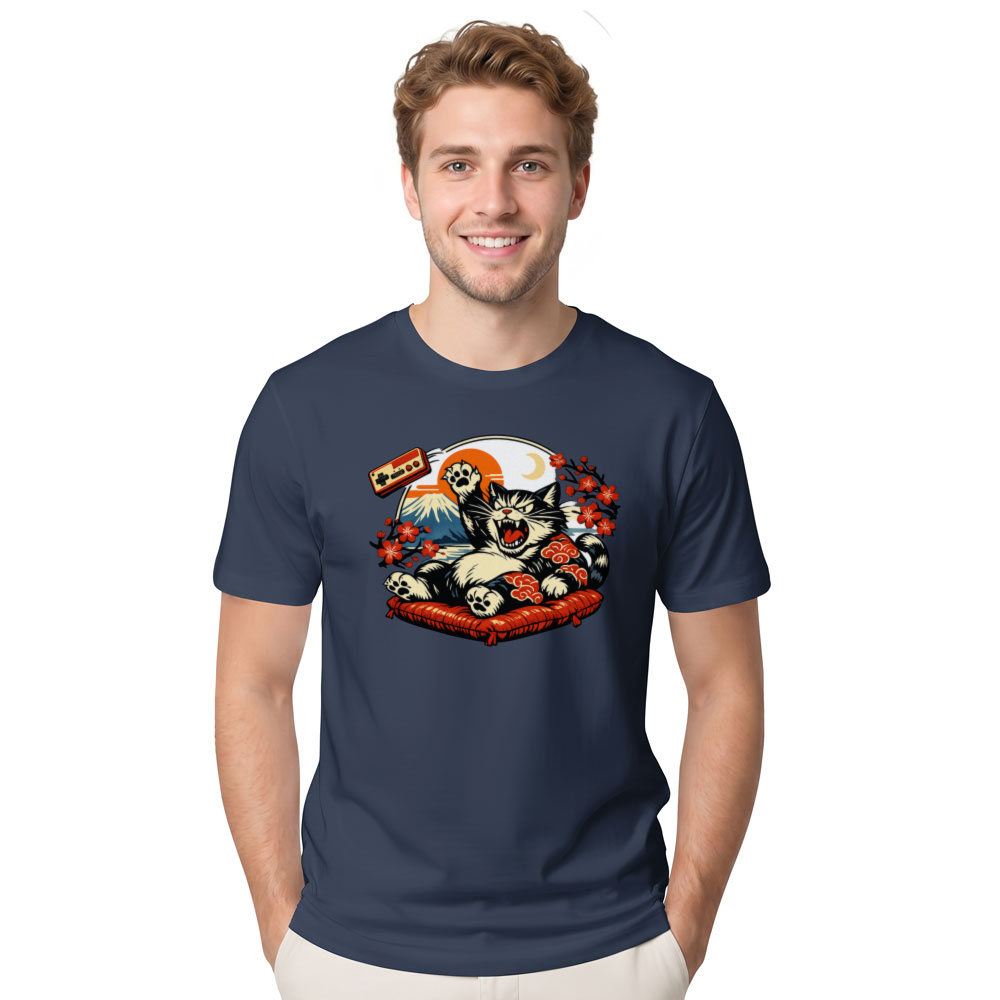 Retro Ukiyo-e Gamer Cat Tee Playful Gifts for Men Women Boy Kids T-Shirt