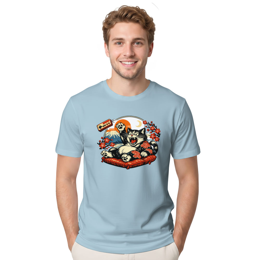 Retro Ukiyo-e Gamer Cat Tee Playful Gifts for Men Women Boy Kids T-Shirt
