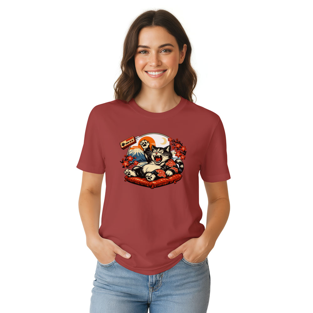 Retro Ukiyo-e Gamer Cat Tee Playful Gifts for Men Women Boy Kids T-Shirt