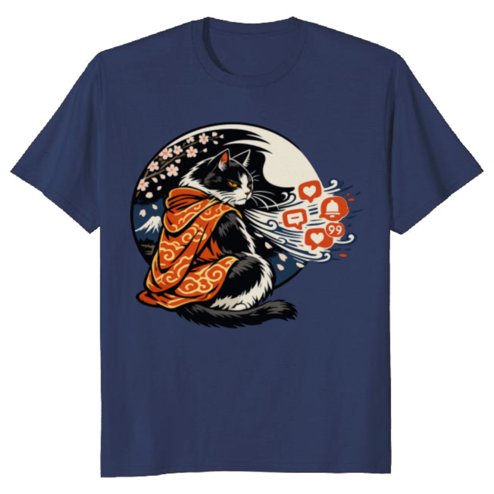 Modern Ukiyoe Wise Cat Hermit For Digital Detox Mindful Gifts for Men Women Boy Kids T-Shirt
