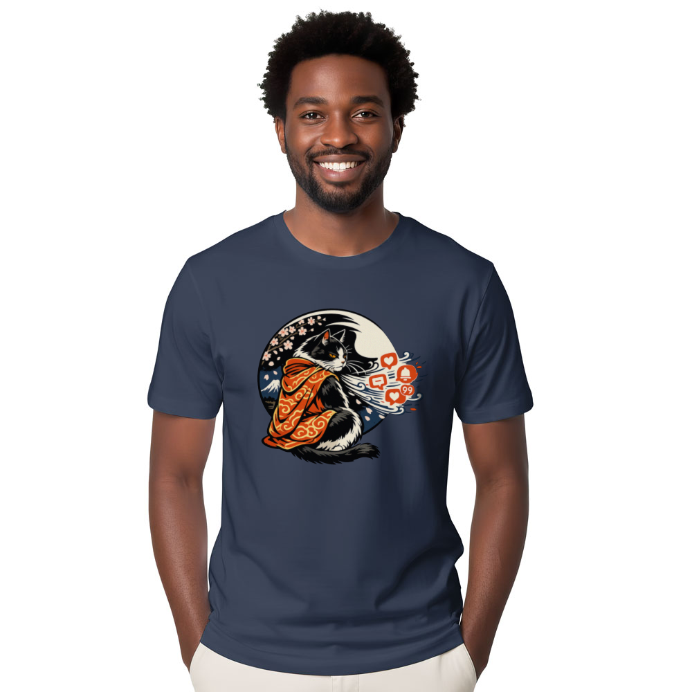 Modern Ukiyoe Wise Cat Hermit For Digital Detox Mindful Gifts for Men Women Boy Kids T-Shirt