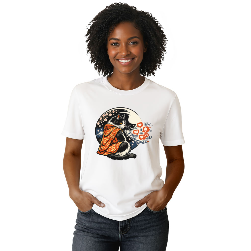 Modern Ukiyoe Wise Cat Hermit For Digital Detox Mindful Gifts for Men Women Boy Kids T-Shirt