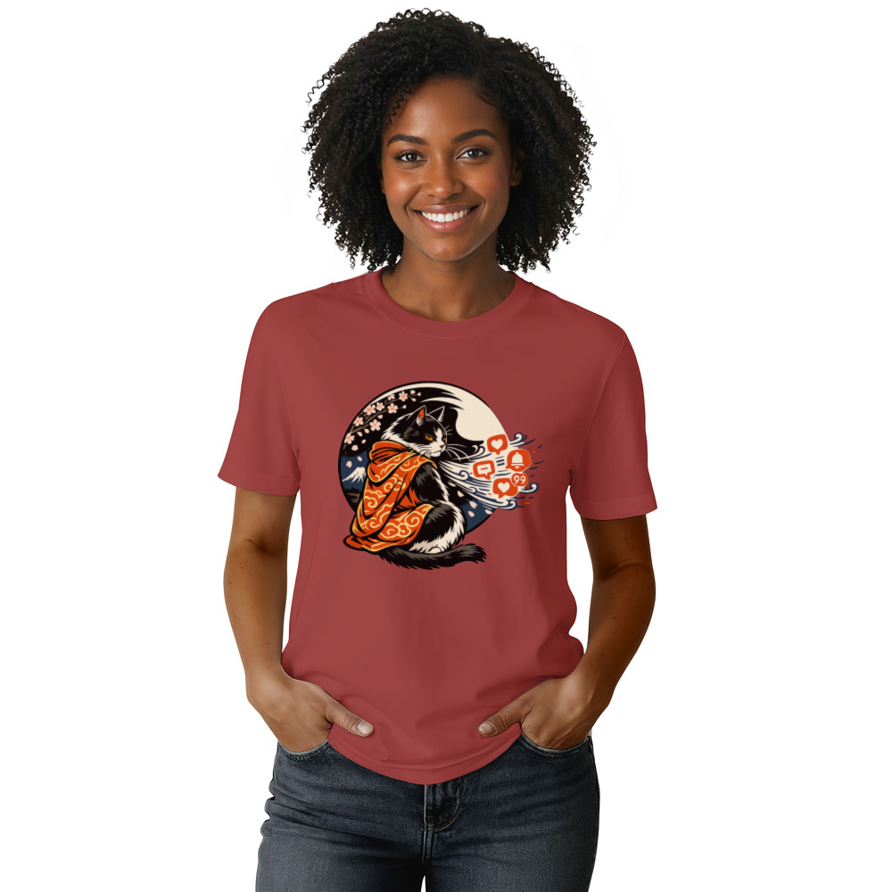 Modern Ukiyoe Wise Cat Hermit For Digital Detox Mindful Gifts for Men Women Boy Kids T-Shirt