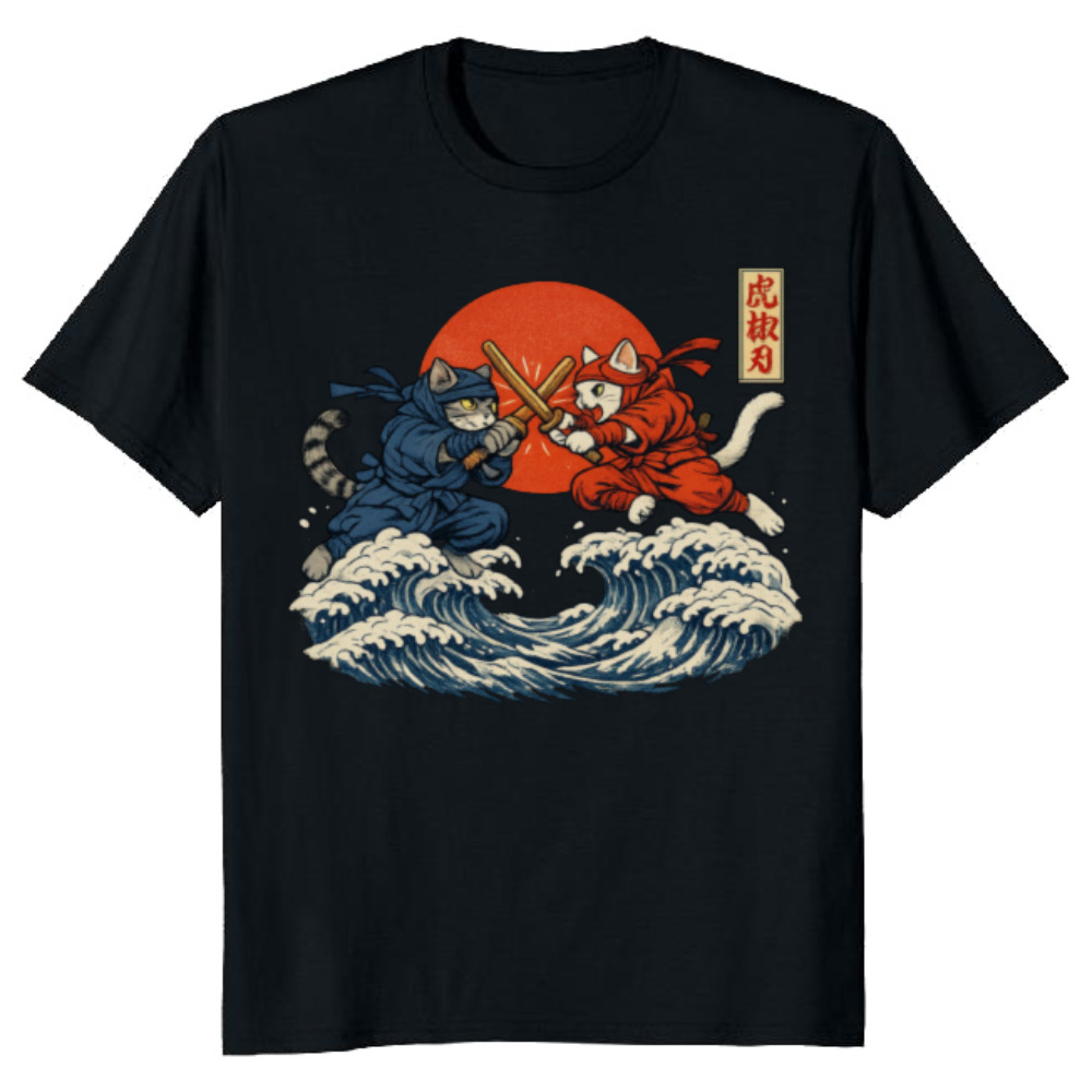 Ninja Cat Ukiyoe T-Shirt For Cat And Anime Fans Playful Gifts for Men Women Boy Kids T-Shirt