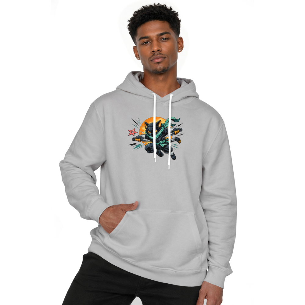 Shinobi Strike Ninja Cat Retro Anime Pull Over Hoodie - Seafoam & Orange Accents Novelty Gifts for Men Women Boy Kids Pull Over Hoodie