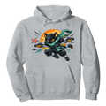 Shinobi Strike Ninja Cat Retro Anime Pull Over Hoodie - Seafoam & Orange Accents Novelty Gifts for Men Women Boy Kids Pull Over Hoodie