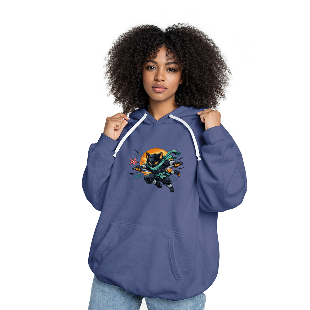 Shinobi Strike Ninja Cat Retro Anime Pull Over Hoodie - Seafoam & Orange Accents Novelty Gifts for Men Women Boy Kids Pull Over Hoodie