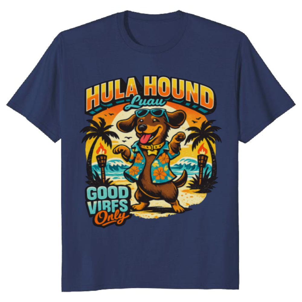 Hula Hound Retro Hawaiian Dachshund Graphic Cute Gifts for Men Women Boy Kids T-Shirt
