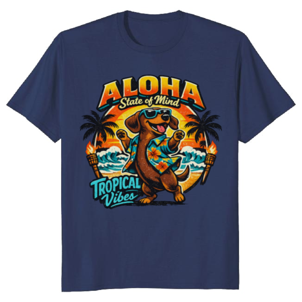 Aloha Wiener Dancing Dachshund Hawaiian Shirt Graphic Retro Tropical Luau Cute Gifts for Men Women Boy Kids T-Shirt