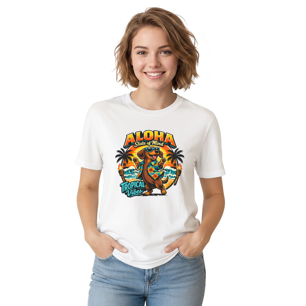 Aloha Wiener Dancing Dachshund Hawaiian Shirt Graphic Retro Tropical Luau Cute Gifts for Men Women Boy Kids T-Shirt