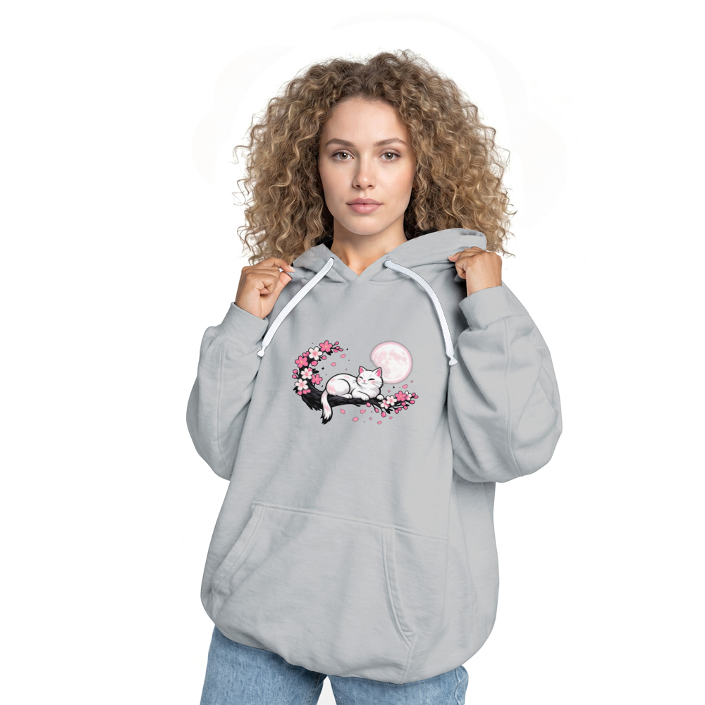 Moonlit Sakura Dreaming Cat Graphic Cozy Gifts for Men Women Boy Kids Pull Over Hoodie