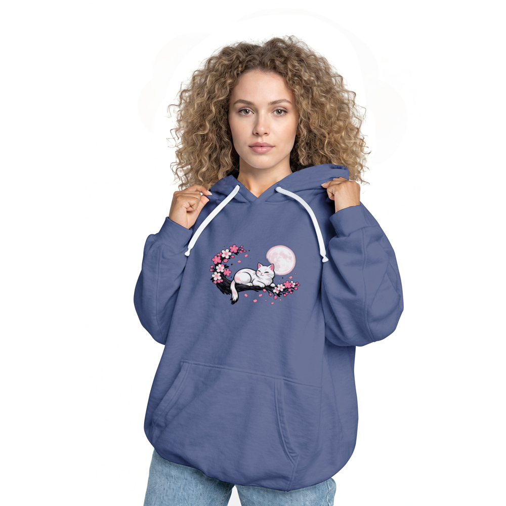 Moonlit Sakura Dreaming Cat Graphic Cozy Gifts for Men Women Boy Kids Pull Over Hoodie