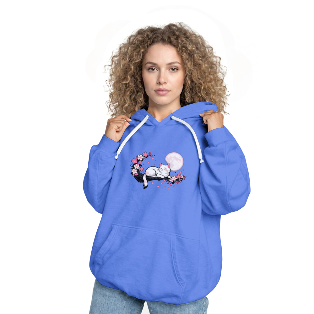 Moonlit Sakura Dreaming Cat Graphic Cozy Gifts for Men Women Boy Kids Pull Over Hoodie