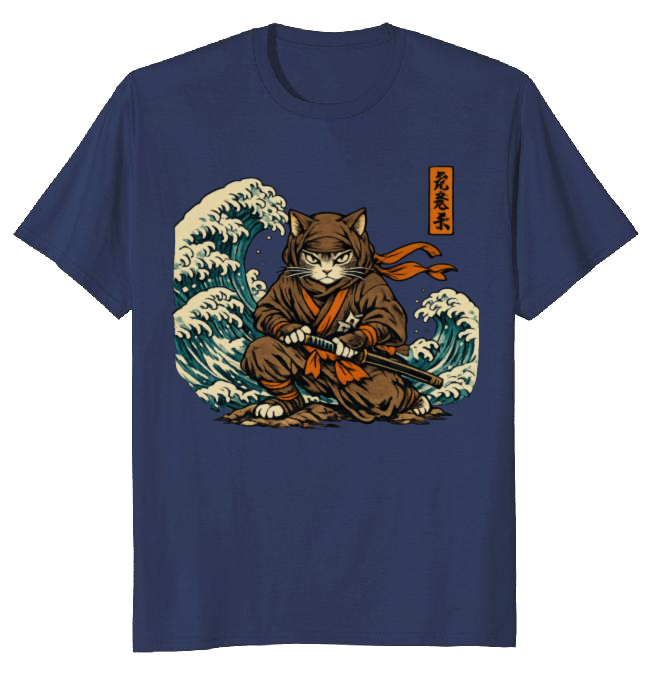 Shinobi Of The Surging Tide Ukiyo-e Ninja Cat T-Shirt Artful Gifts for Men Women Boy Kids T-Shirt