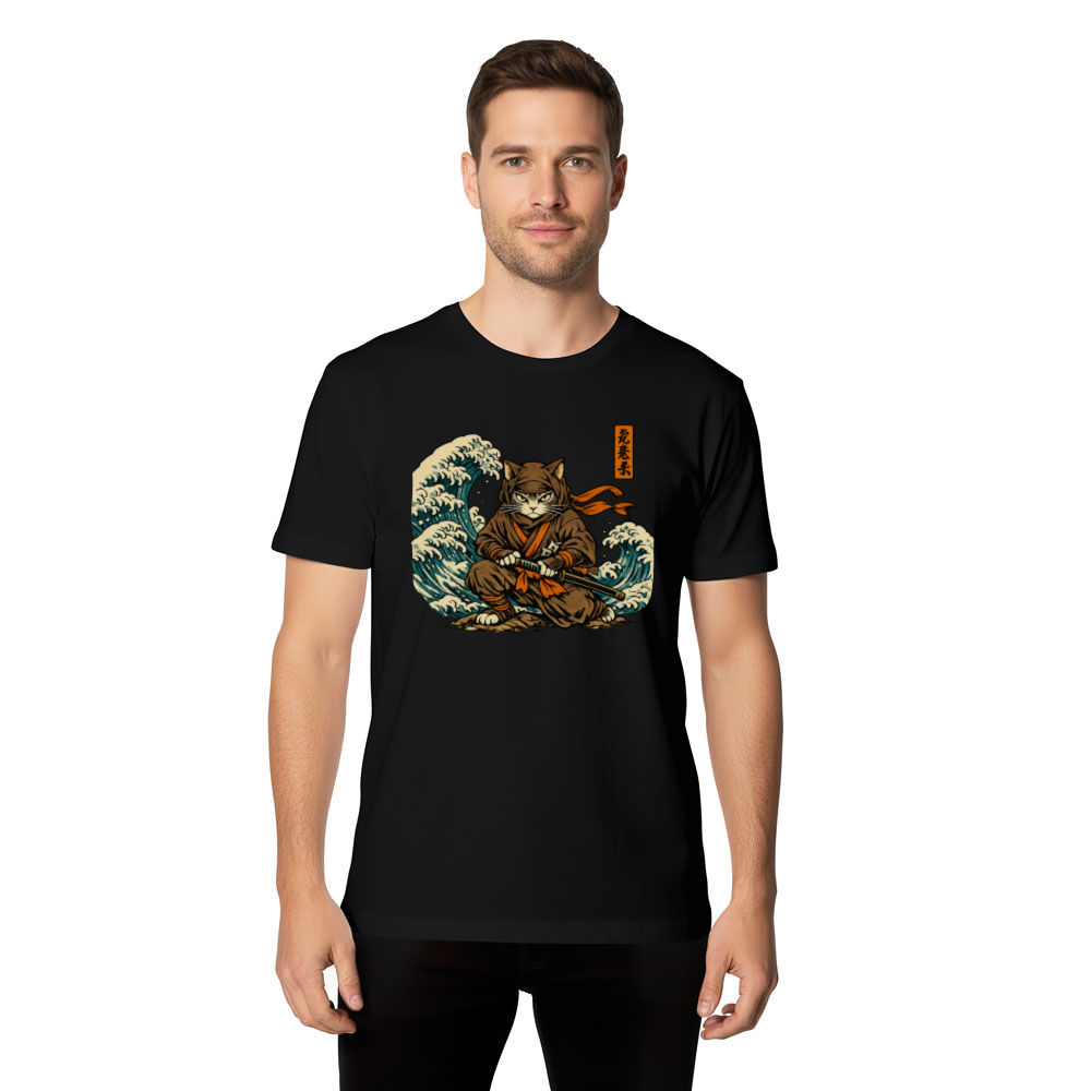 Shinobi Of The Surging Tide Ukiyo-e Ninja Cat T-Shirt Artful Gifts for Men Women Boy Kids T-Shirt