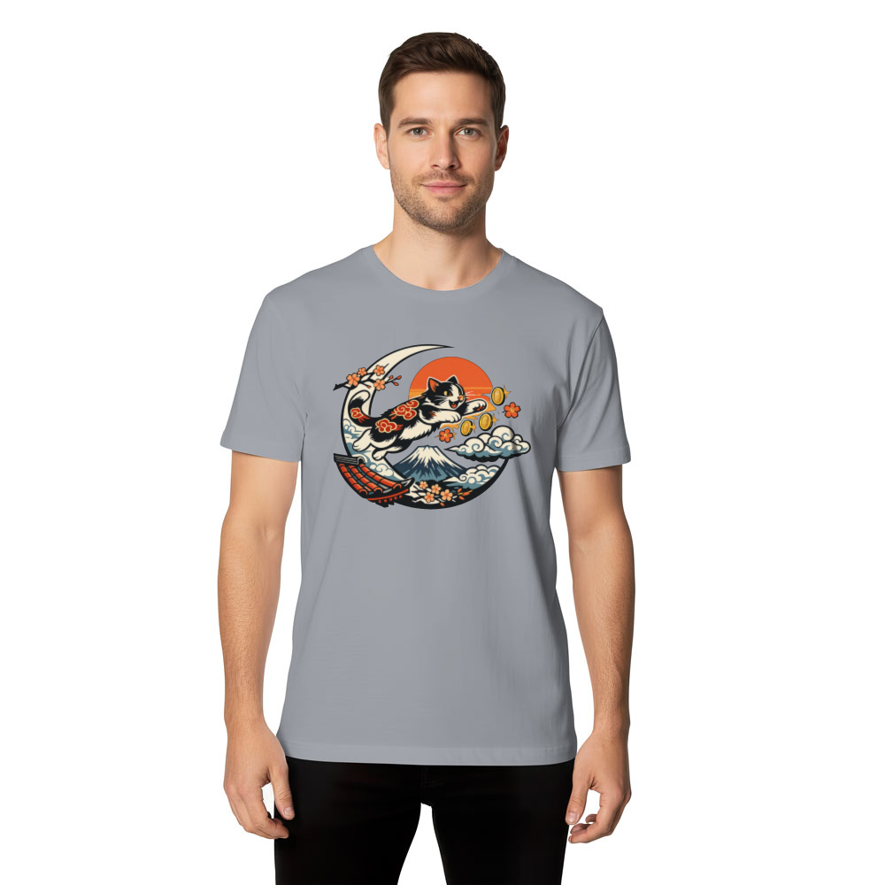 Ukiyo-e Arcade Leaping Neko Tee With Retro Gaming Cat Art Nostalgic Gifts for Men Women Boy Kids T-Shirt