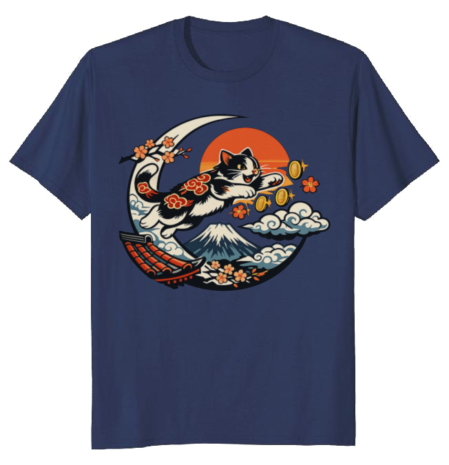 Ukiyo-e Arcade Leaping Neko Tee With Retro Gaming Cat Art Nostalgic Gifts for Men Women Boy Kids T-Shirt