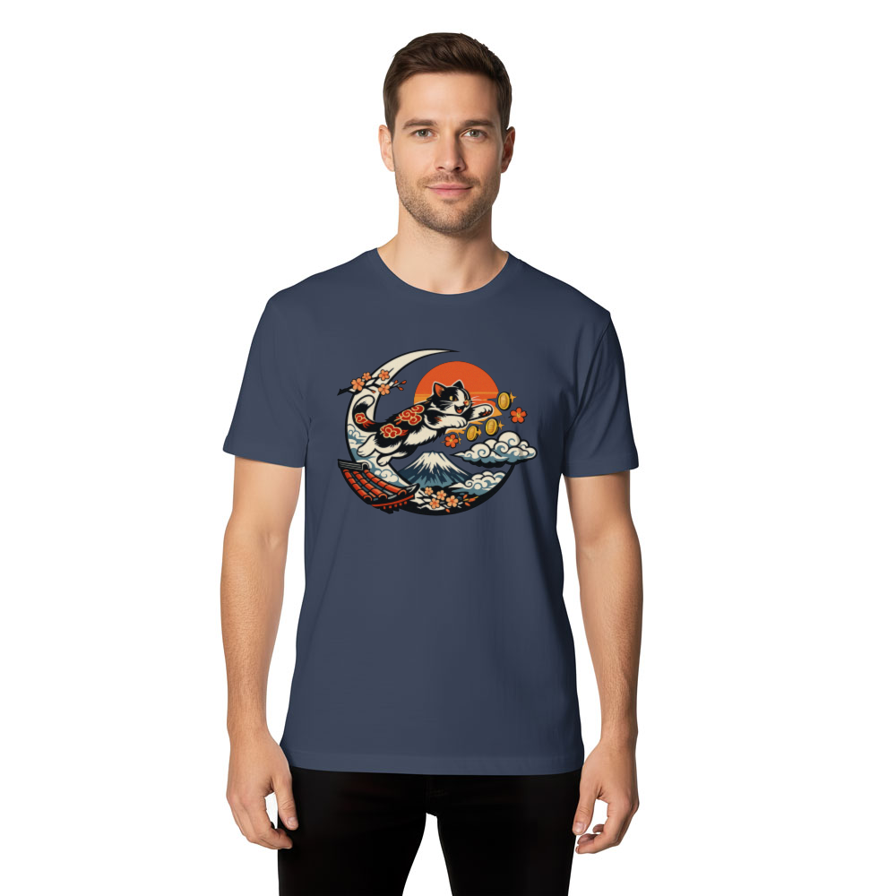 Ukiyo-e Arcade Leaping Neko Tee With Retro Gaming Cat Art Nostalgic Gifts for Men Women Boy Kids T-Shirt