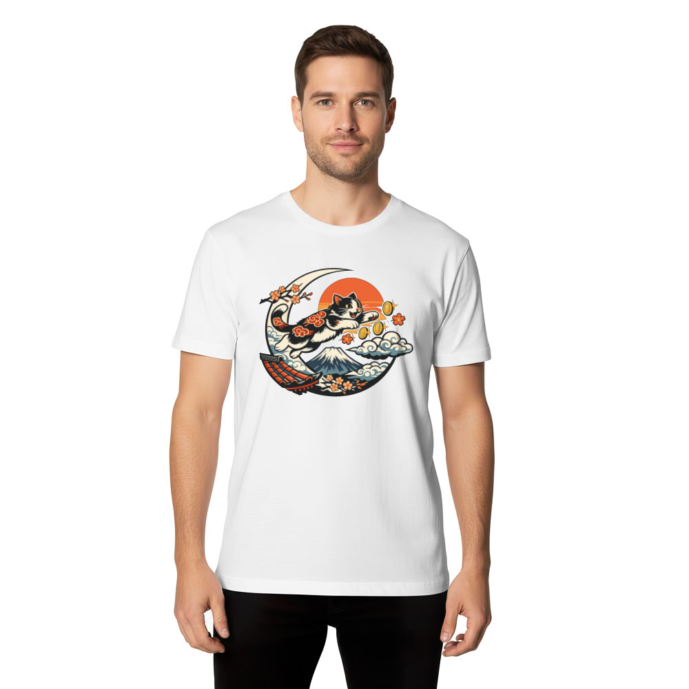 Ukiyo-e Arcade Leaping Neko Tee With Retro Gaming Cat Art Nostalgic Gifts for Men Women Boy Kids T-Shirt
